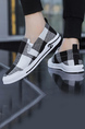 Black and White Canvas Round Toe Platform Slip On Rubber Shoes