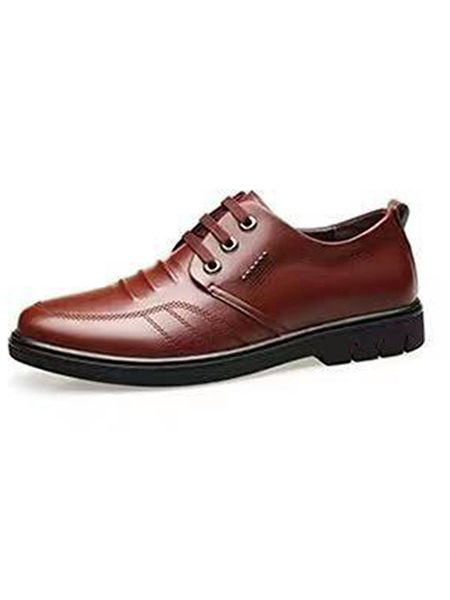 Brown Leather Round Toe Platform Lace Up Leather Shoes