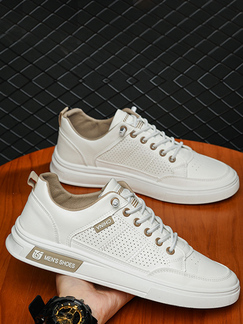 White Leather Round Toe Platform Lace Up Rubber Shoes