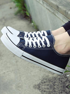 Blue and White Canvas Round Toe Platform Lace Up Rubber Shoes