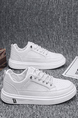 White Leather and Mesh Round Toe Platform Lace Up Rubber Shoes