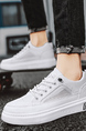 White Leather and Mesh Round Toe Platform Lace Up Rubber Shoes