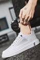 White Leather and Mesh Round Toe Platform Lace Up Rubber Shoes