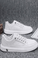 White Leather and Mesh Round Toe Platform Lace Up Rubber Shoes