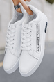 White Leather Round Toe Platform Lace Up Rubber Shoes