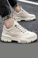 Off White Leather Round Toe Platform Lace Up Rubber Shoes