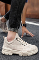 Off White Leather Round Toe Platform Lace Up Rubber Shoes