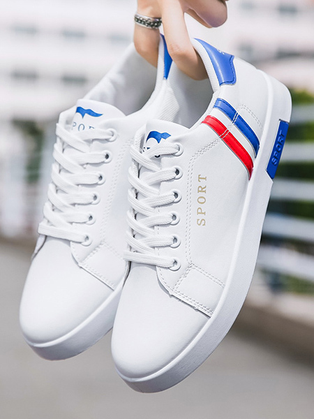 White Leather Round Toe Platform Lace Up Rubber Shoes