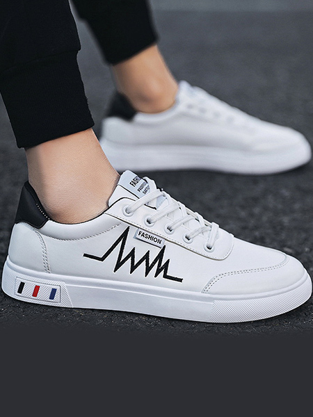 White Leather Round Toe Platform Lace Up Rubber Shoes