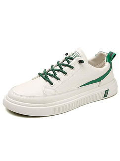 White Leather Round Toe Platform Lace Up Rubber Shoes