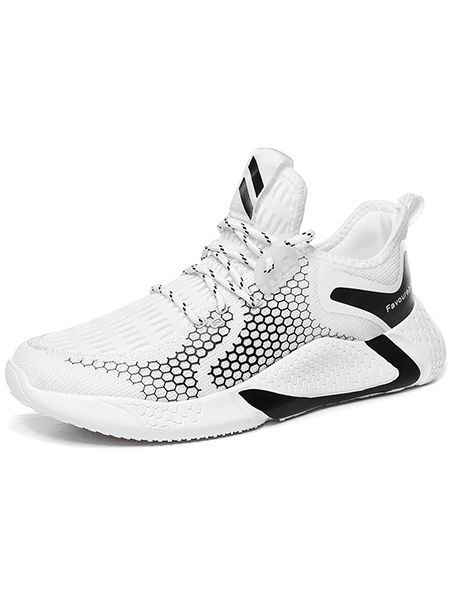 White and Black Mesh Round Toe Platform Lace Up Rubber Shoes