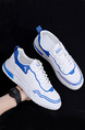 White Blue Leather Round Toe Platform Breathable Rubber Shoes