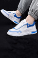 White Blue Leather Round Toe Platform Breathable Rubber Shoes