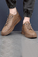 Brown Leather Round Toe Platform Board Waterproof Non-Slip Casual Shoes