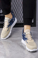 Gray Blue Mesh Round Toe Platform Comfortable Sports Shoes