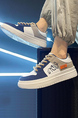 White Blue Gray Leather  and Suede Round Toe Platform Synthetic leather Sports Trendy Shoes