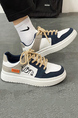 White Blue Gray Leather  and Suede Round Toe Platform Synthetic leather Sports Trendy Shoes