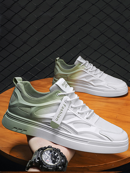 White Leather and Mesh Round Toe Platform Breathable All-match Sports Shoes