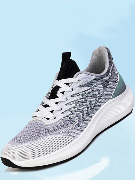 Gray Mesh Round Toe Platform Lace Up Breathable Sports Shoes