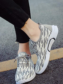 White and Grey Polyester Round Toe Platform 3cm Lace Up Rubber Shoes for Casual Sporty