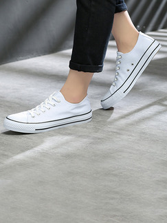 White Canvas Round Toe Platform Comfort Lace Up 3cm Rubber Shoes