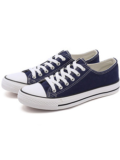 Blue and White Canvas Round Toe Platform Comfort Lace Up 3cm Rubber Shoes