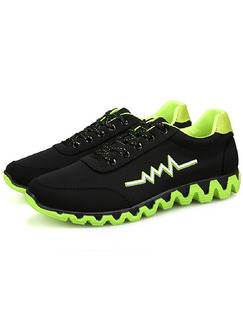 Black and Green Polyester Round Toe Platform Comfort Lace Up 3cm Rubber Shoes