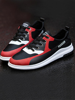 Red Black and White Leather Round Toe Platform Comfort Lace Up 3cm Rubber Shoes
