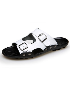 Black and White Leather Peep Toe Platform Instep Strap 2cm Sandals