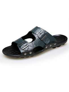 Blue and Black Leather Peep Toe Platform Instep Strap 2cm Sandals