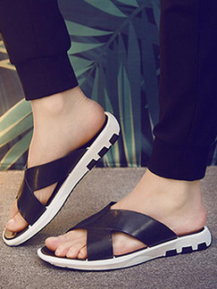 Black and White Leather  Open Toe Platform 3cm Slippers