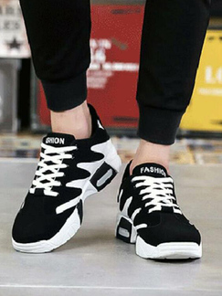 Black and White Canvas Round Toe Platform 3.5cm Lace Up Rubber Shoes for Casual Sporty