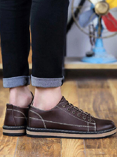 Brown Leather Round Toe Platform 3cm Lace Up Shoes for Casual