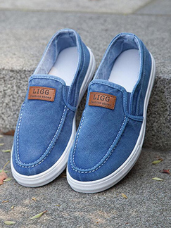 Blue and White Canvas Round Toe Platform 2cm Slip Denim Shoes for Casual