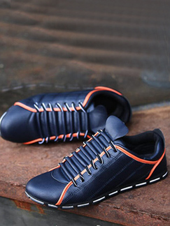 Blue and Orange Leather Round Toe Platform 1cm Lace Up Rubber Shoes for Casual Sporty