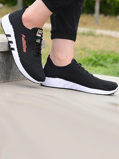 Black and White Polyester Round Toe Platform 3cm Lace Up Rubber Shoes for Casual Sporty Sports