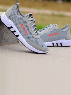 Gray and White Polyester Round Toe Platform 3cm Lace Up Rubber Shoes for Casual Sporty Sports