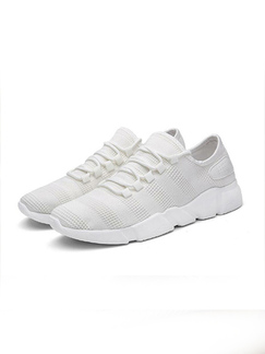 White Polyester Round Toe Platform 3cm Lace Up Rubber Shoes for Casual Sporty Sports