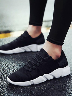 White and Black Polyester Round Toe Platform 3cm Lace Up Rubber Shoes for Casual Sporty Sports