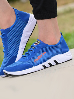 Blue and White Polyester Round Toe Platform 3cm Lace Up Rubber Shoes for Casual Sporty Sports