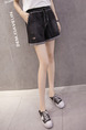 Black Denim Linking Contrast Band Holes Hemming One Quarter Shorts for Casual