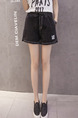 Black Denim U-Shaped Clear Line Adjustable Waist Band One Quarter Shorts for Casual