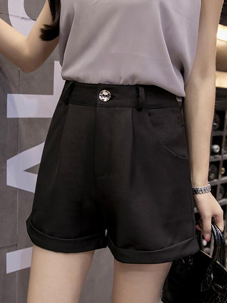 Black High Waist Wide-Leg One Quarter Shorts for Casual Party