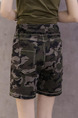 Green Black Plus Size Camouflage Band Embroidery Rose One Quarter Shorts for Casual