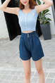 Blue Denim Adjustable Waist Wide-Leg Shorts for Casual