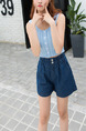 Blue Denim Adjustable Waist Wide-Leg Shorts for Casual