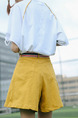 Yellow High Waist Wide-Leg One Quarter Shorts for Casual