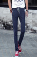 Blue Slim Feet Adjustable Waist Band Long Men Pants for Casual
