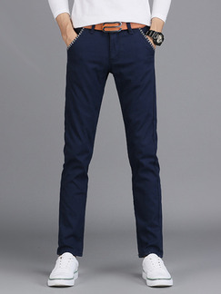 Navy Blue Plus Size Slim Tartan Linking Long Men Pants for Casual Party