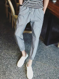 Grey Plus Size Adjustable Waist Band Slim Feet Loose Three Quarter Men Pants for Casual